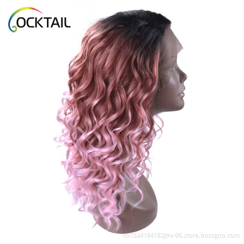 wholesale long pink and brown synthetic fiber lace front wig